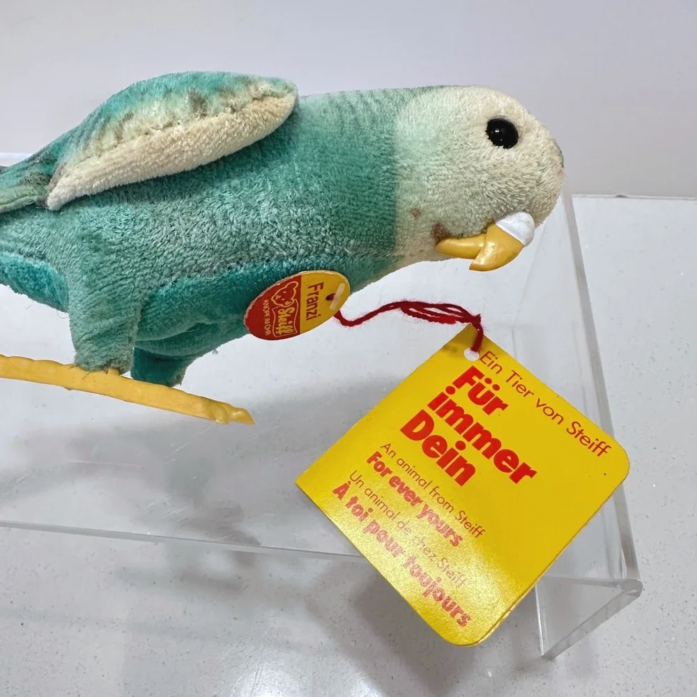 Steiff Franzi Budgie Parakeet Plush Turquoise Green Bird 2534/13 Made in Germany